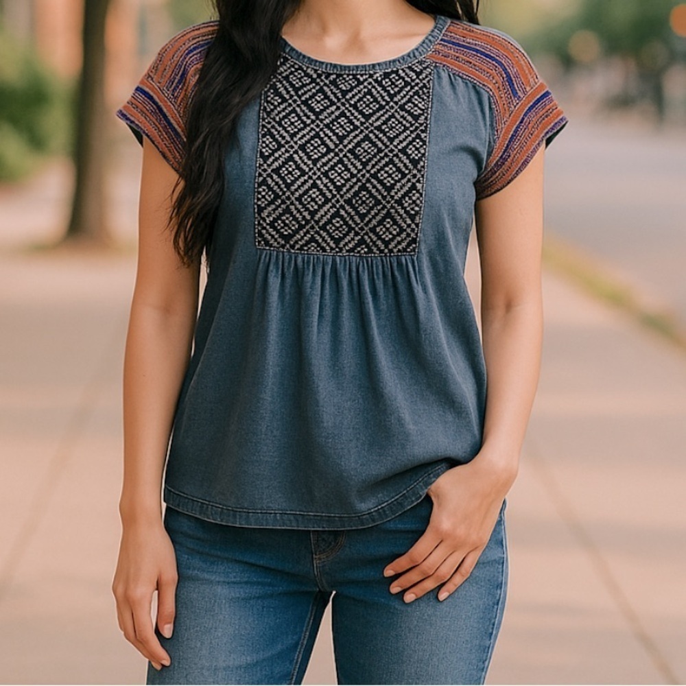 Lucky Brand Joslynn embroidered top xs